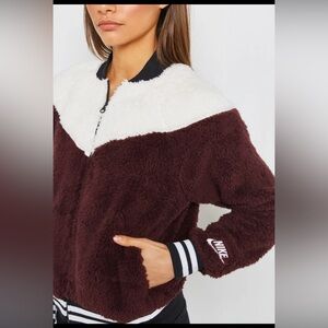 Nike Women's Maroon and White Sherpa Jacket